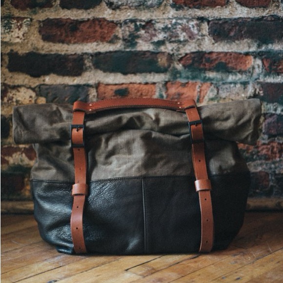 Awl Snap Waxed Canvas Leather Adjustable Backpack Tote Olive Green Black Tan - Picture 9 of 16